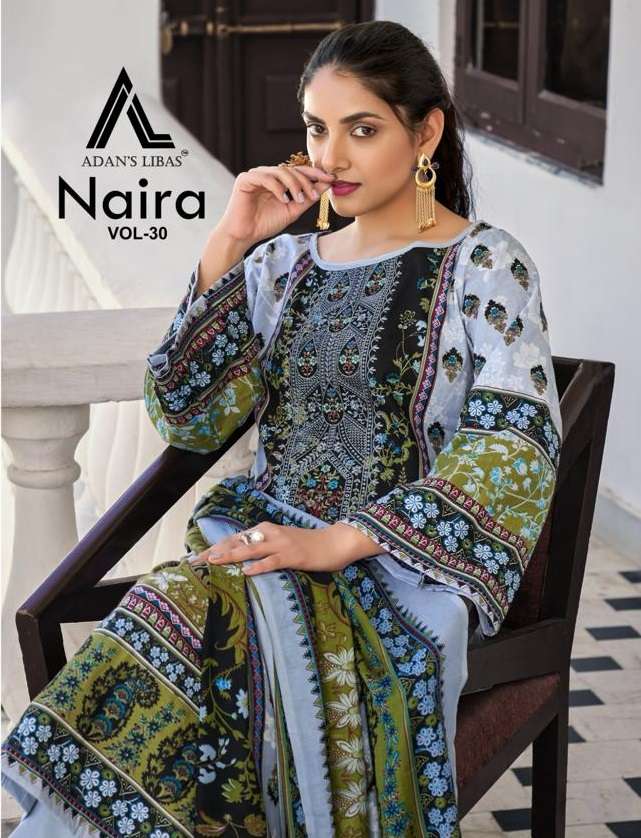 NAIRA VOL-30 BY ADANS LIBAS 30001 TO 30010 SERIES COTTON PRINT WORK PAKISTANI DRESSES