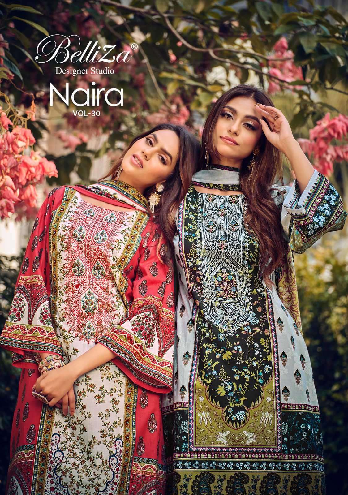 NAIRA VOL-30 BY BELLIZA 871-001 TO 871-010 SERIES COTTON PRINT EMBROIDERY WORK DRESSES