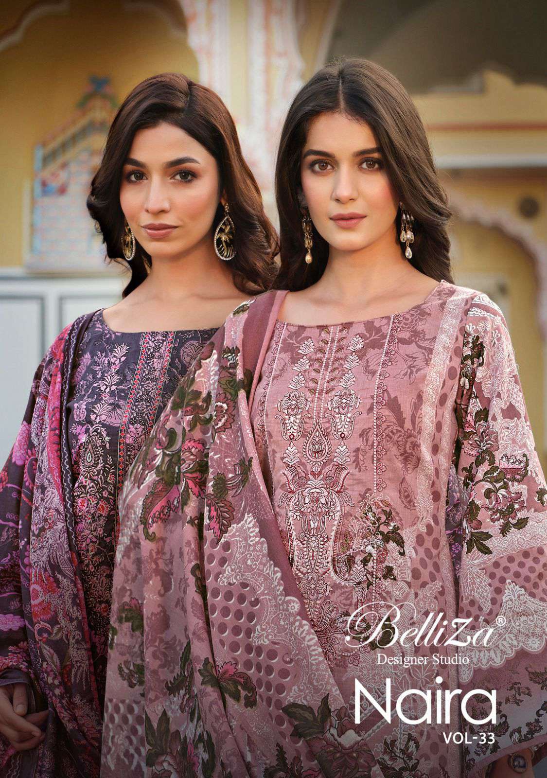 NAIRA VOL-33 BY BELLIZA 877-001 TO 877-008 SERIES PUURE COTTON PRINT WORK DRESSES