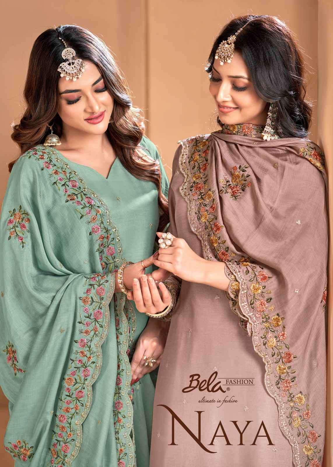 NAYA BY BELA FASHION 4392 TO 4398 SERIES PURE MUSLIN PRINT WORK DRESSES