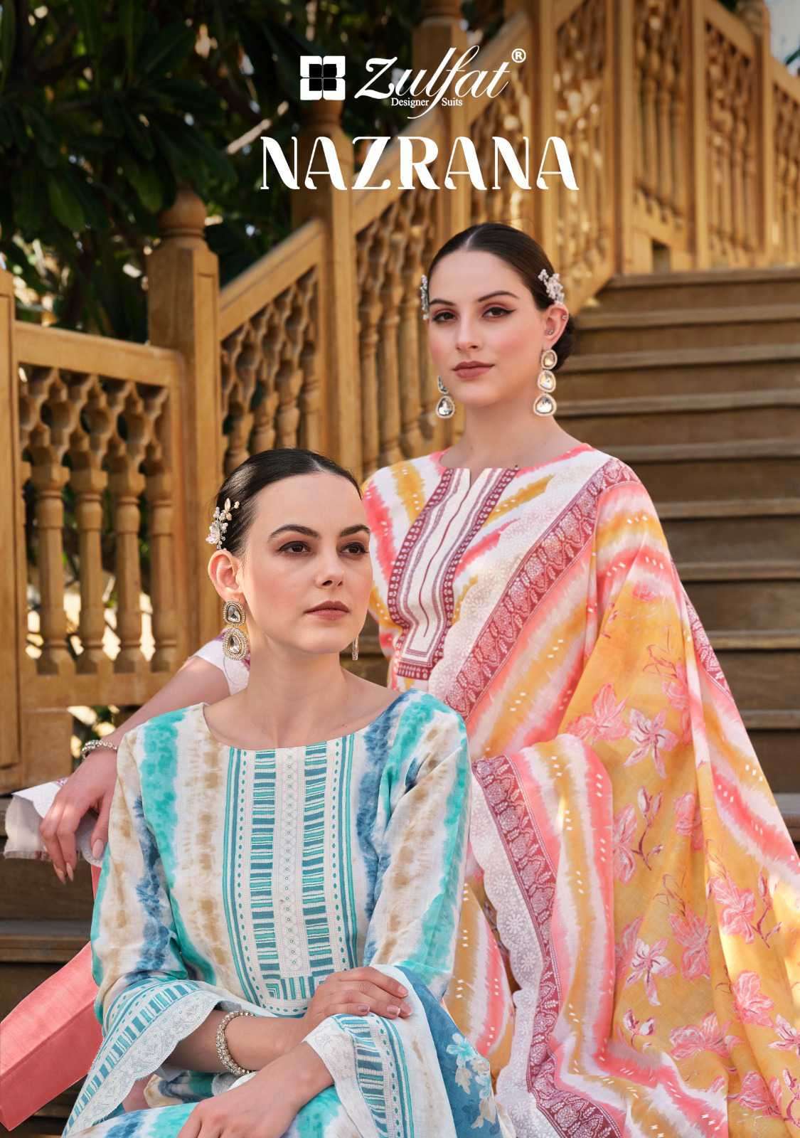 NAZRANA BY ZULFAT 529-001 TO 529-008 SERIES PURE COTTON PRINT WORK DRESSES