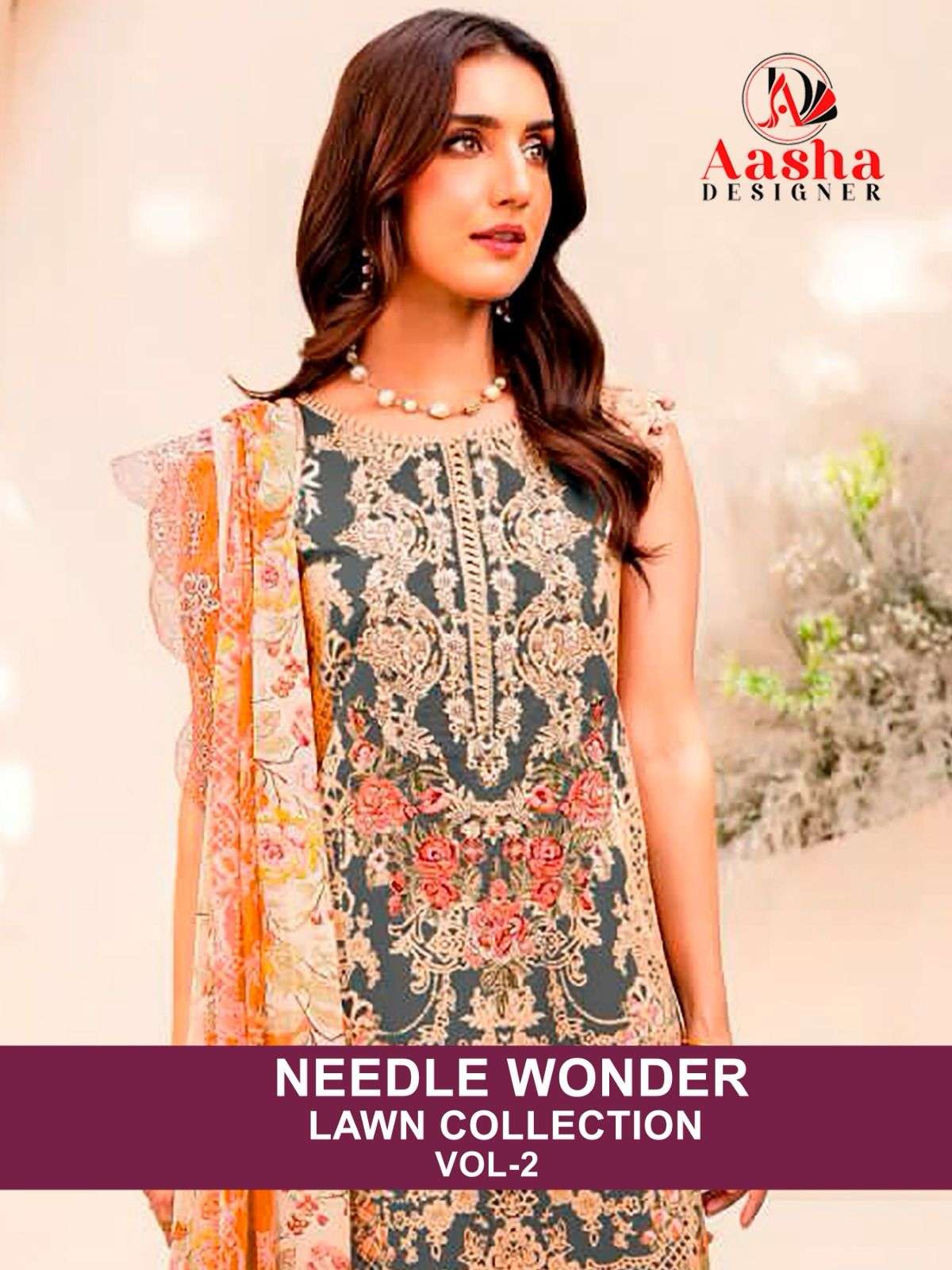 NEEDLE WONDER LAWN COLLECTION VOL-2 BY AASHA DESIGNER 1048 SERIES COTTON WORK DRESSES