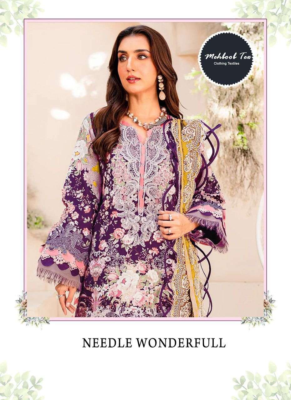 NEEDLE WONDERFULL BY MEHBOOB TEX 1261-A TO 1261-C SERIES COTTON PRINT WORK DRESSES