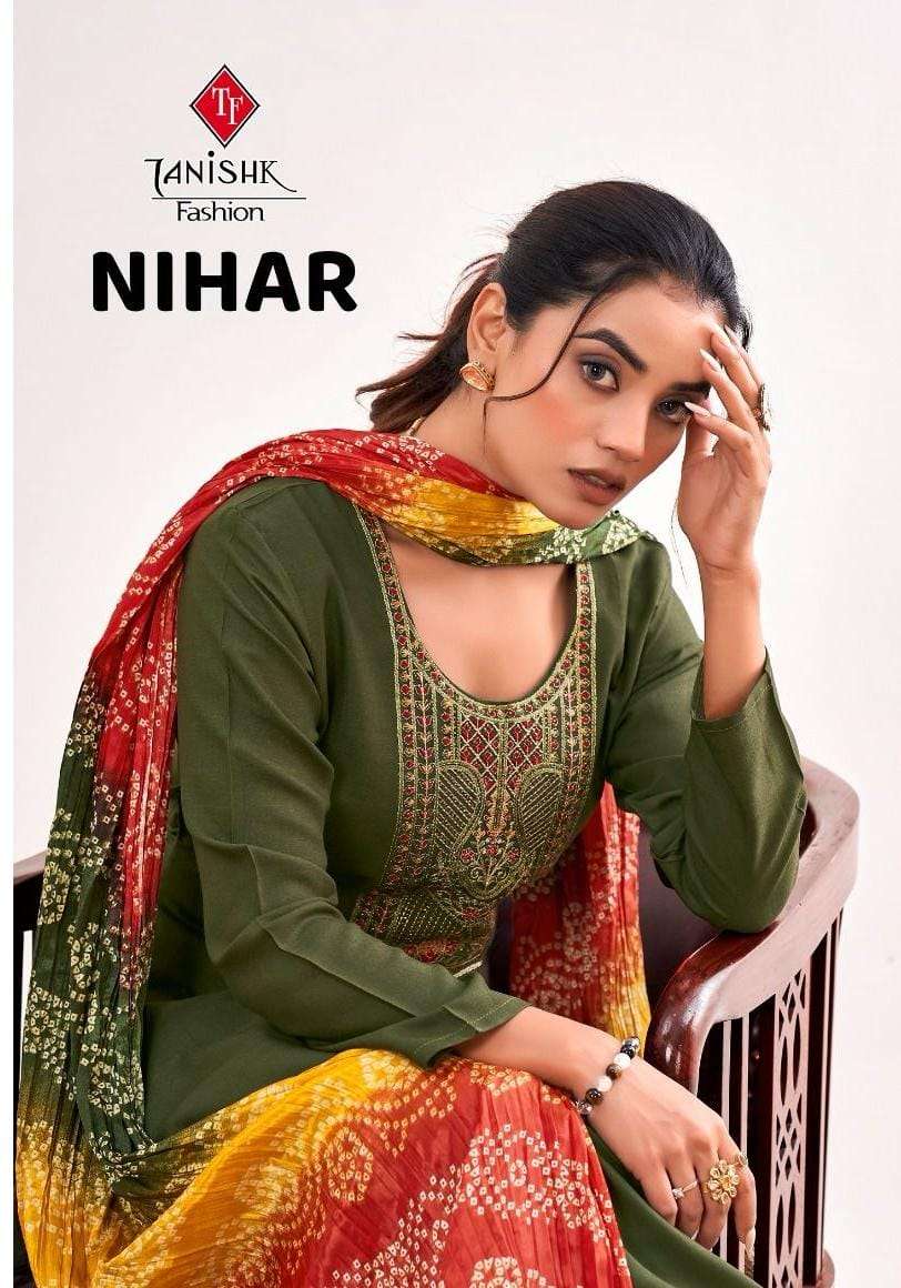 NIHAR BY TANISHK FASHION 61001 TO 61008 SERIES RAYON EMBROIDERY WORK DRESSES