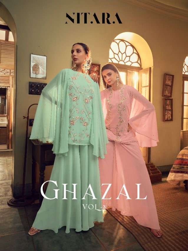 NITARA GHAZAL VOL-3 BY AQSAWHOLESALE GEORGETTE HAND WORK READYMADE DRESSES