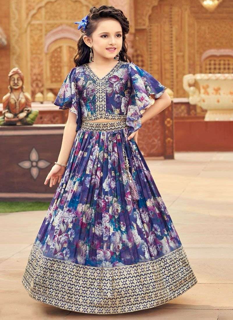 OC-156 BY AQSAWHOLESALE HEAVY FAUX GEORGETTE PRINT WORK KIDS LEHENGA CHOLI