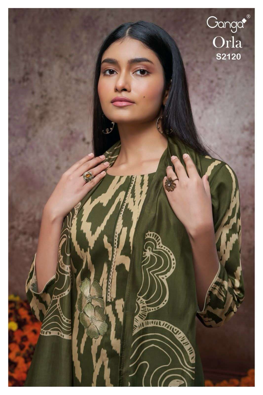 ORLA BY GANGA FASHIONS 2120-A TO 2120-D SERIES COTTON SILK PRINT WORK DRESSES