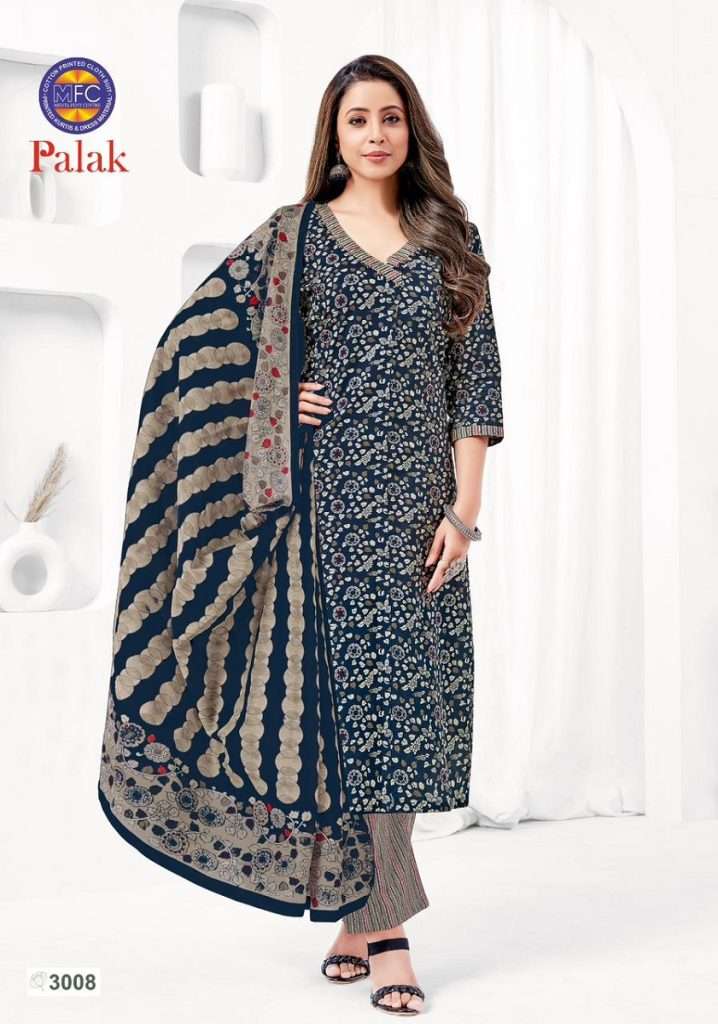 PALAK VOL-3 BY MFC 3001 TO 3012 SERIES PURE COTTON PRINT WORK DRESSES