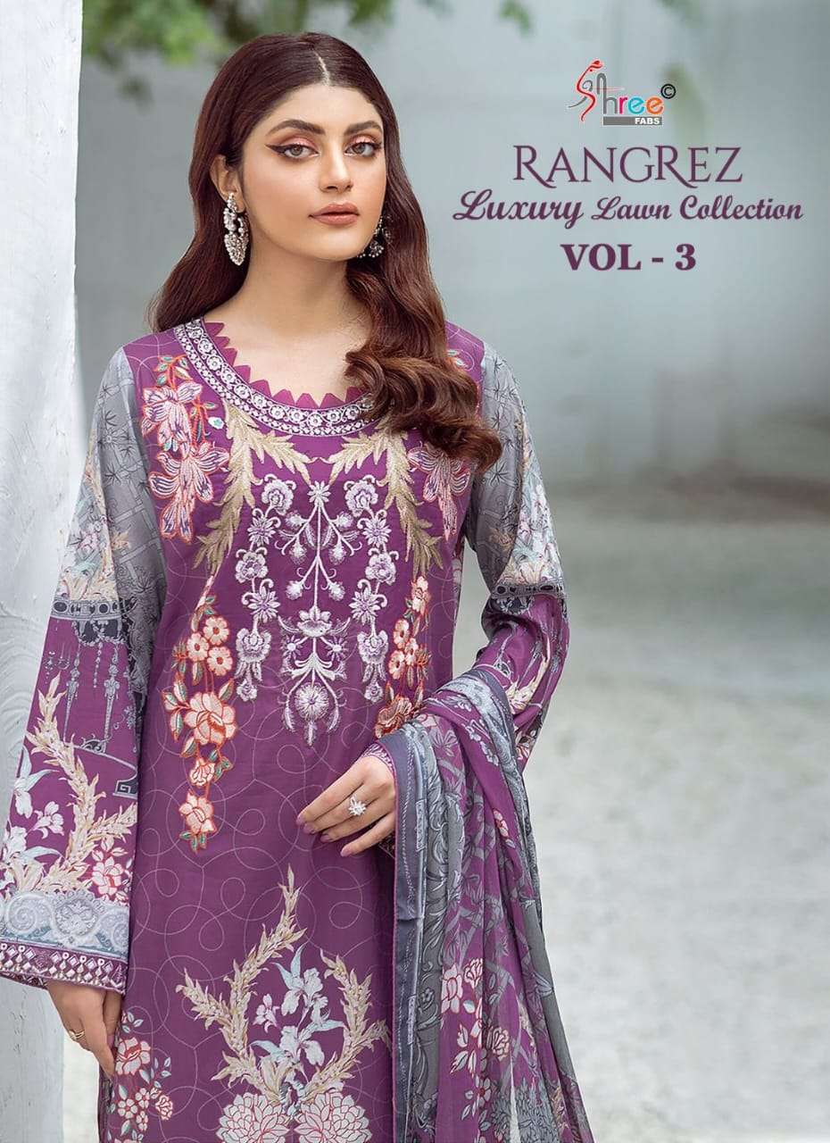 RANGREZ LUXURY LAWN COLLECTION VOL-3 BY SHREE FABS COTTON PRINT WORK PAKISTANI DRESSES