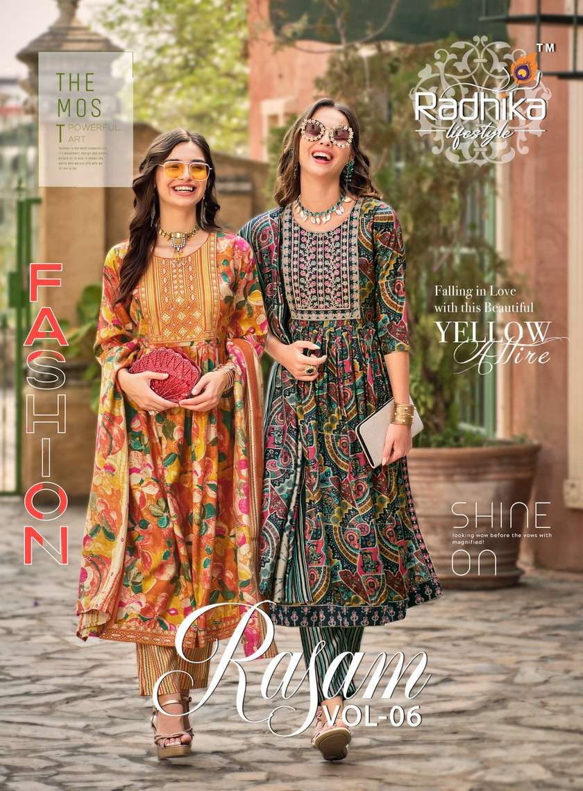 RASAM VOL-6 BY RADHIKA LIFESTYLE 6001 TO 6007 SERIES MODAL MUSLIN READYMADE DRESSES