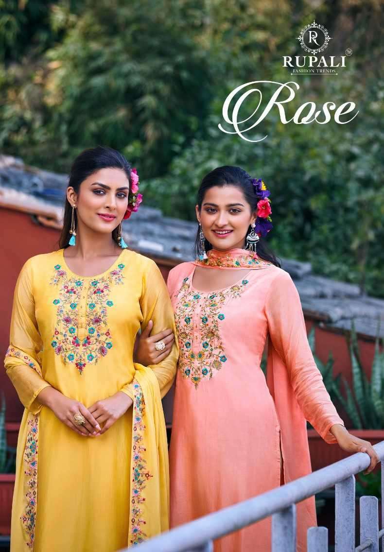 ROSE BY RUPALI 8801 TO 8804 SERIES VISCOSE SILK PRINT EMBROIDERY WORK DRESSES