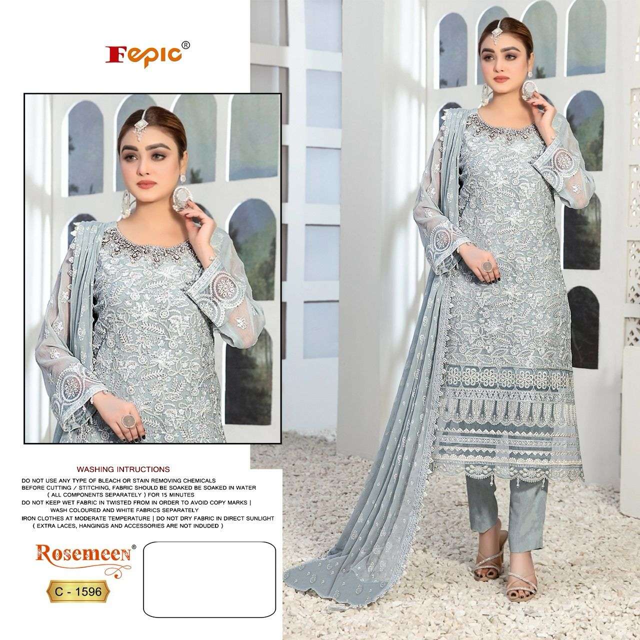 ROSEMEEN 1596 HIT DESIGN BY FEPIC ORGANZA EMBROIDERY WORK PAKISTANI DRESS