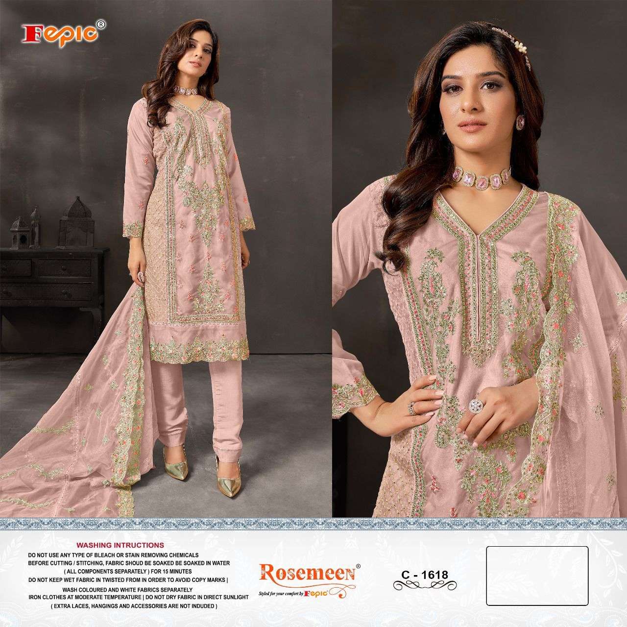 ROSEMEEN 1618 COLOURS BY FEPIC 1618-A TO 1618-D SERIES ORGANZA WORK PAKISTANI DRESSES