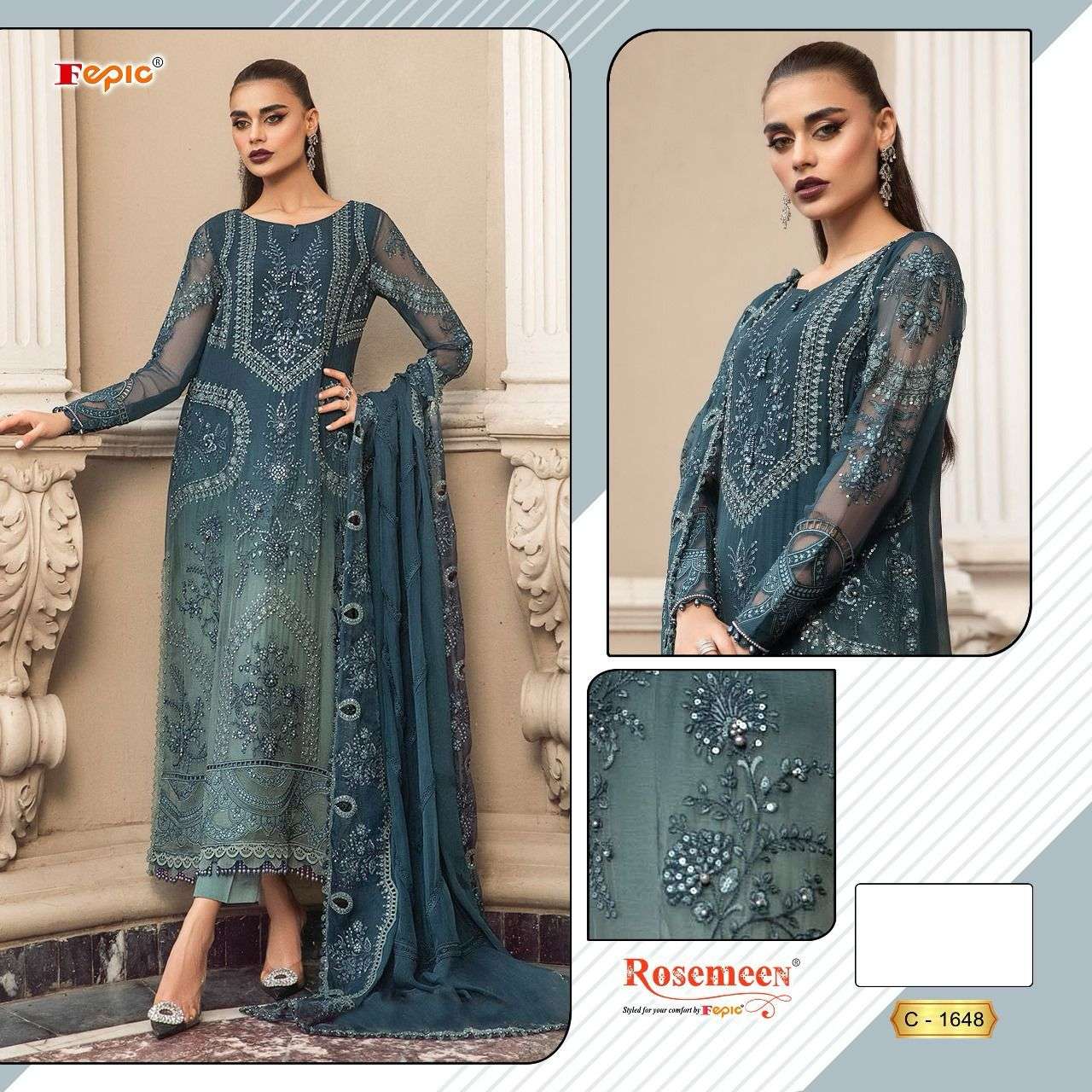 ROSEMEEN 1648-A BY FEPIC ORGANZA HEAVYY EMBROIDERY WORK PAKISTANI DRESS