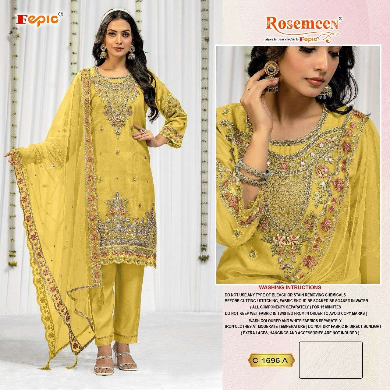 ROSEMEEN 1696 COLOURS BY FEPIC 1696-A TO 1696-D SERIES ORGANZA WORK PAKISTANI DRESSES