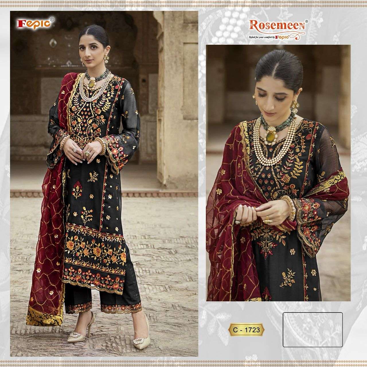 ROSEMEEN 1723 HIT DESIGN BY FEPIC ORGANZA EMBROIDERY WORK PAKISTANI DRESS