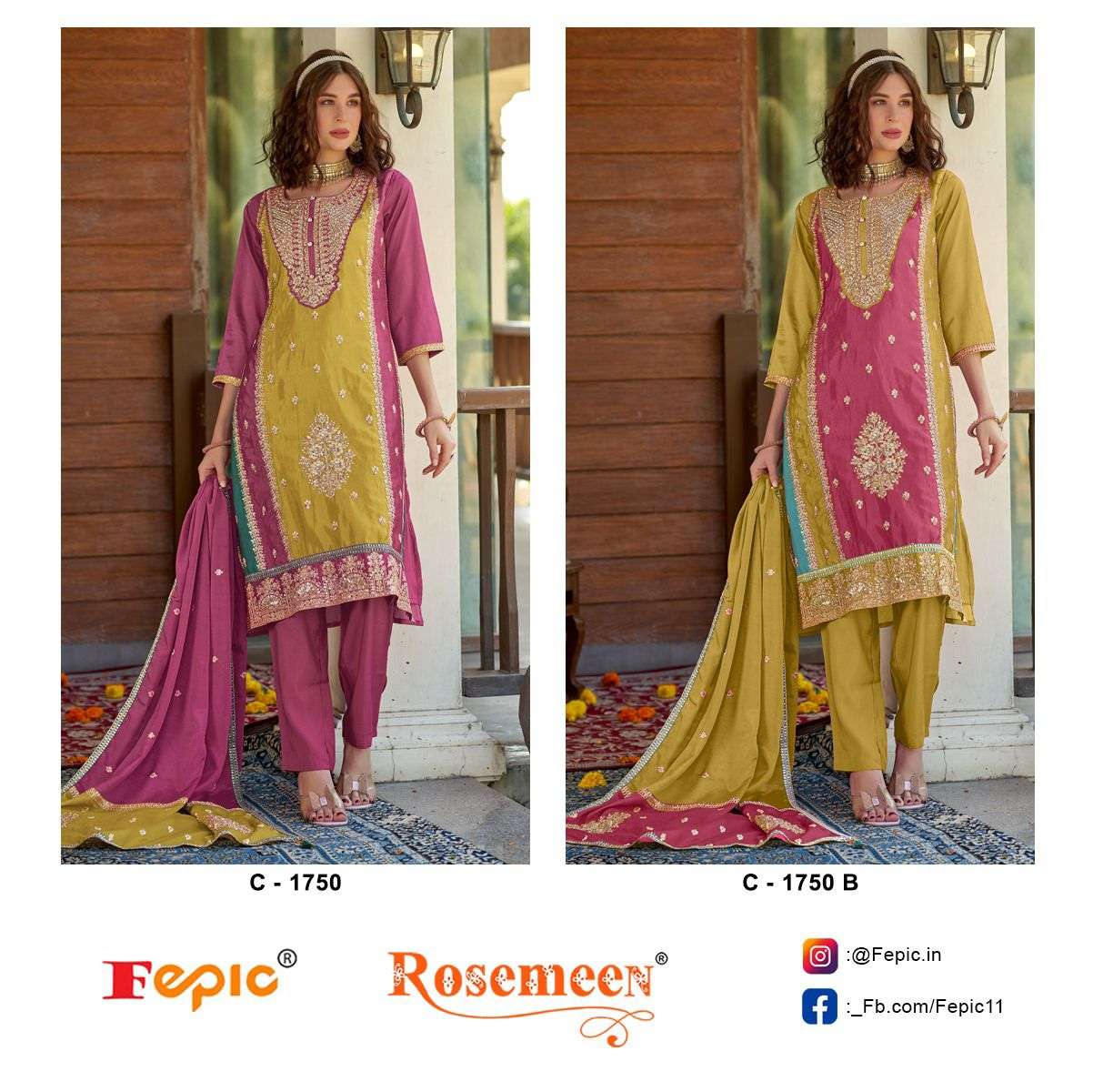 ROSEMEEN 1750 NX BY FEPIC 1750-A & 1750-B CHINON EMBROIDERY WORK PAKISTANI DRESSES