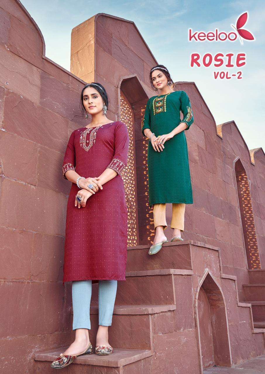 ROSIE VOL-2 BY KEELOO 2001 TO 2006 SERIES VISCOSE DOBBY EMBROIDERY WORK KURTIS