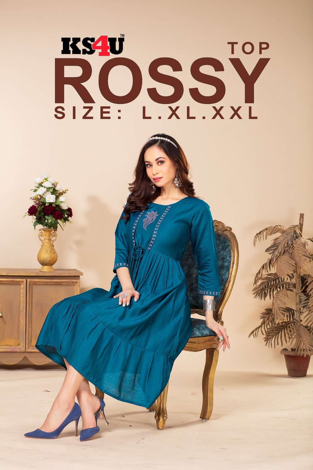 ROSSY BY KS4U 101 TO 105 SERIES HEAVY FANCY FABRIC WORK KURTIS