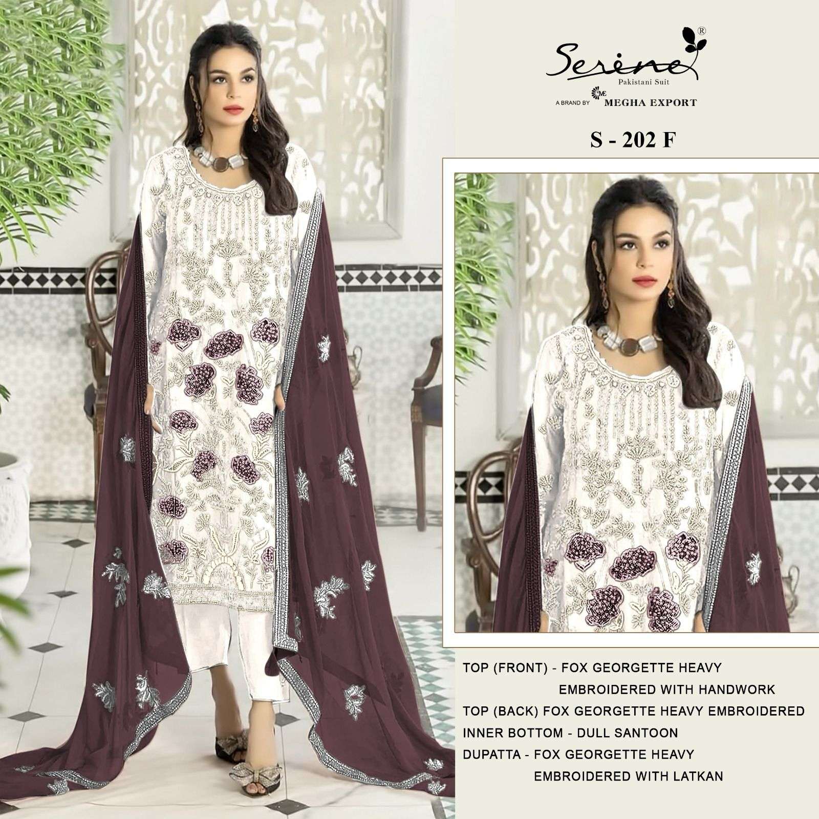 S-202 COLOURS BY SERINE 202-F TO 202-I SERIES FAUX GEORGETTE WORK PAKISTANI DRESSES