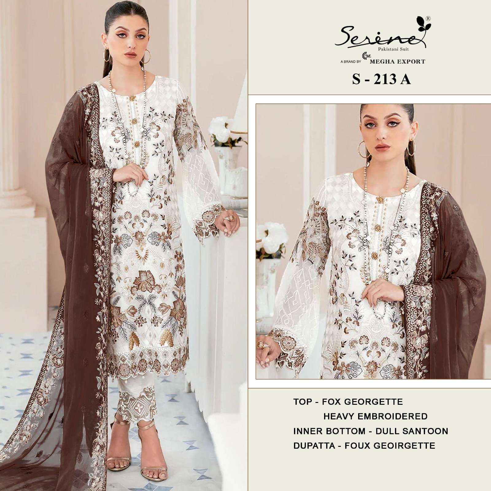 S-213 COLORS SERINE 213-A TO 213-D SERIES FAUX GEORGETTE WORK PAKISTANI DRESSES