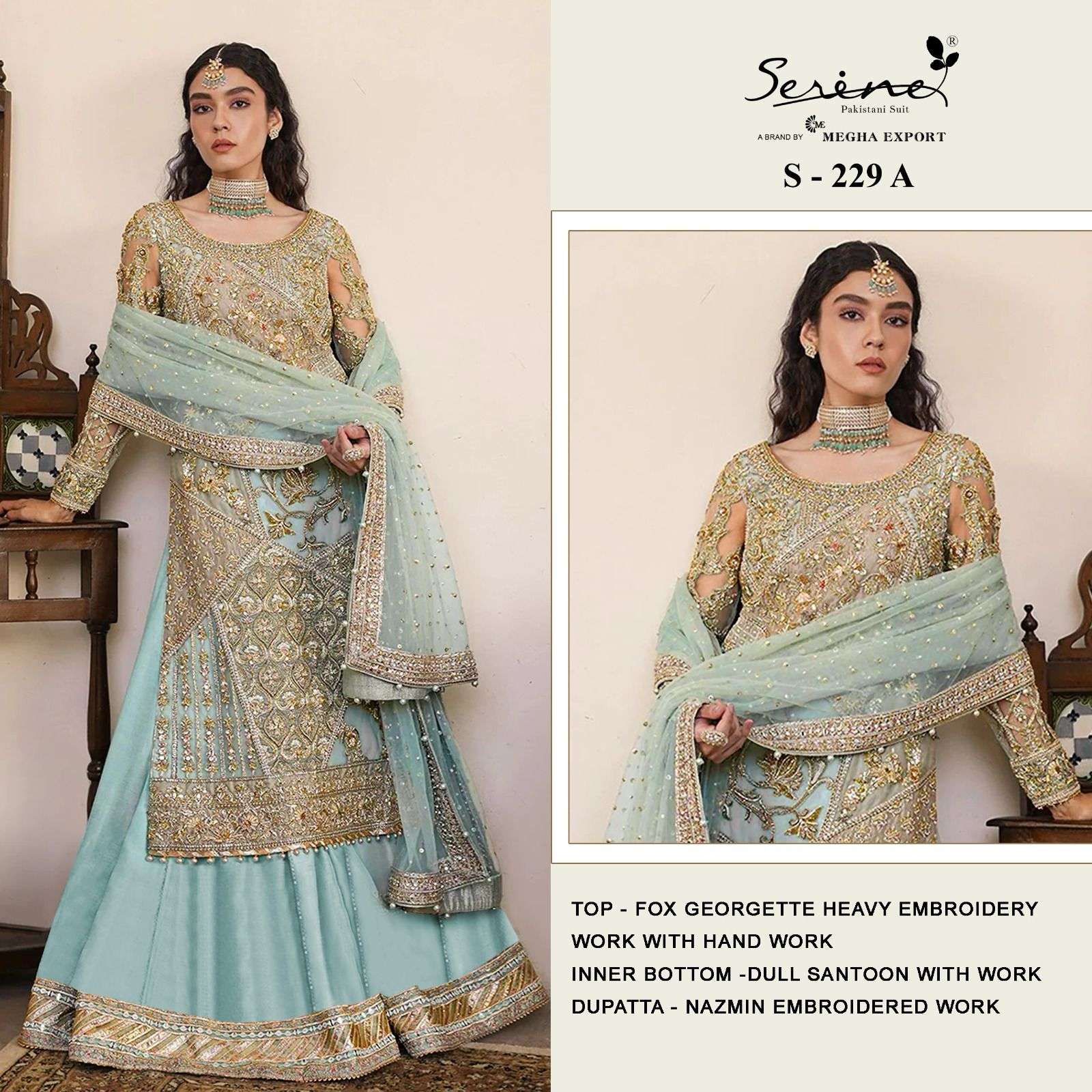 S-229 COLOURS BY SERINE 229-A TO 229-D SERIES FAUX GEORGETTE WORK PAKISTANI DRESSES