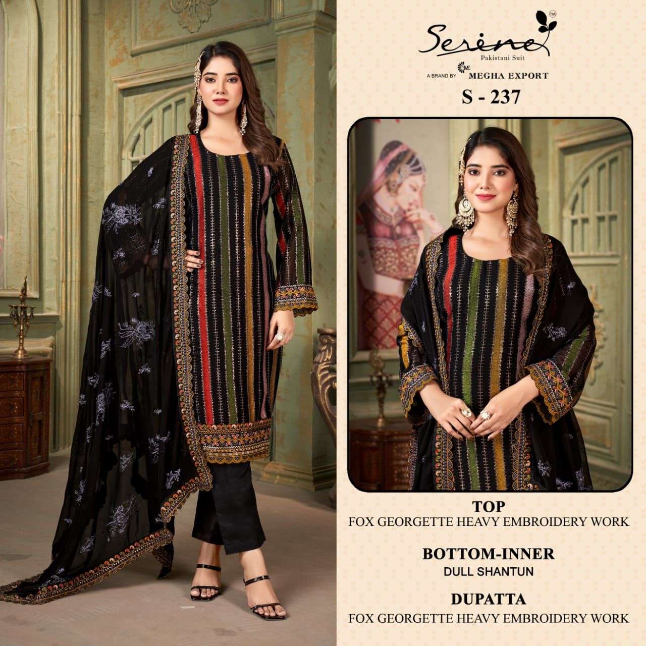 S-237 HIT DESIGN BY SERINE FAUX GEORGETTE EMBROIDERY WORK PAKISTANI DRESS