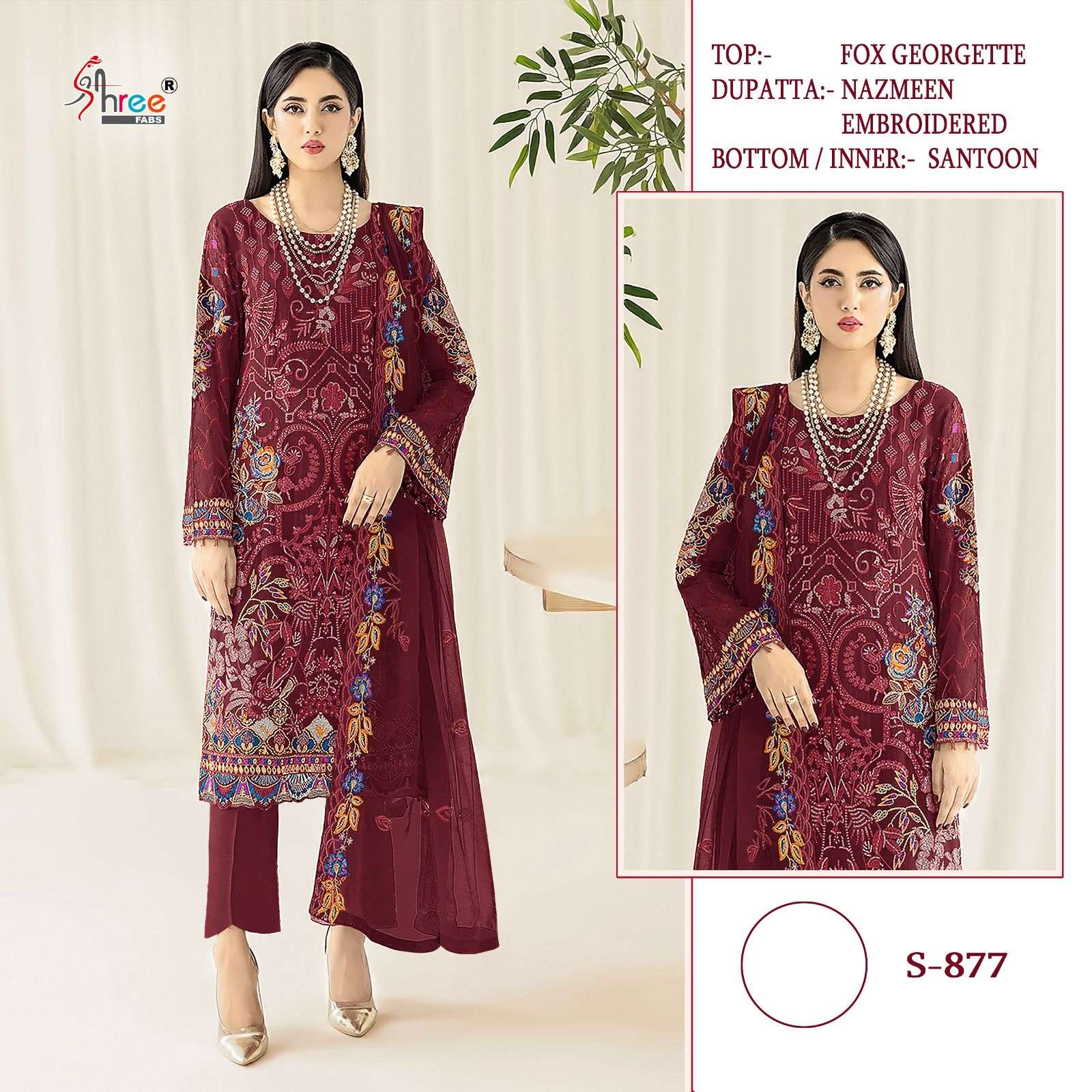 S-877 COLOURS BY SHREE FABS FAUX GEORGETTE EMBROIDERY WORK PAKISTANI DRESSES