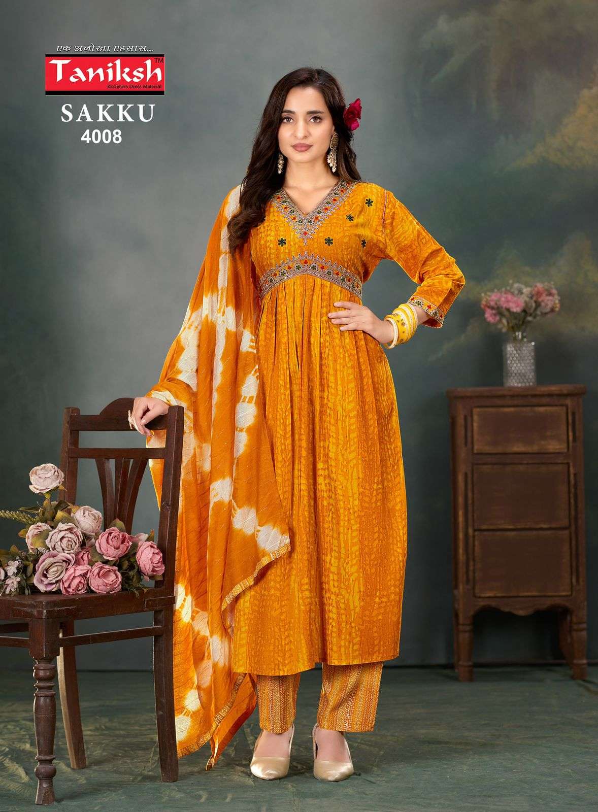 SAKKU VOL-4 BY TANIKSH 4001 TO 4008 SERIES RAYON PRINT WORK READYMADE DRESSES