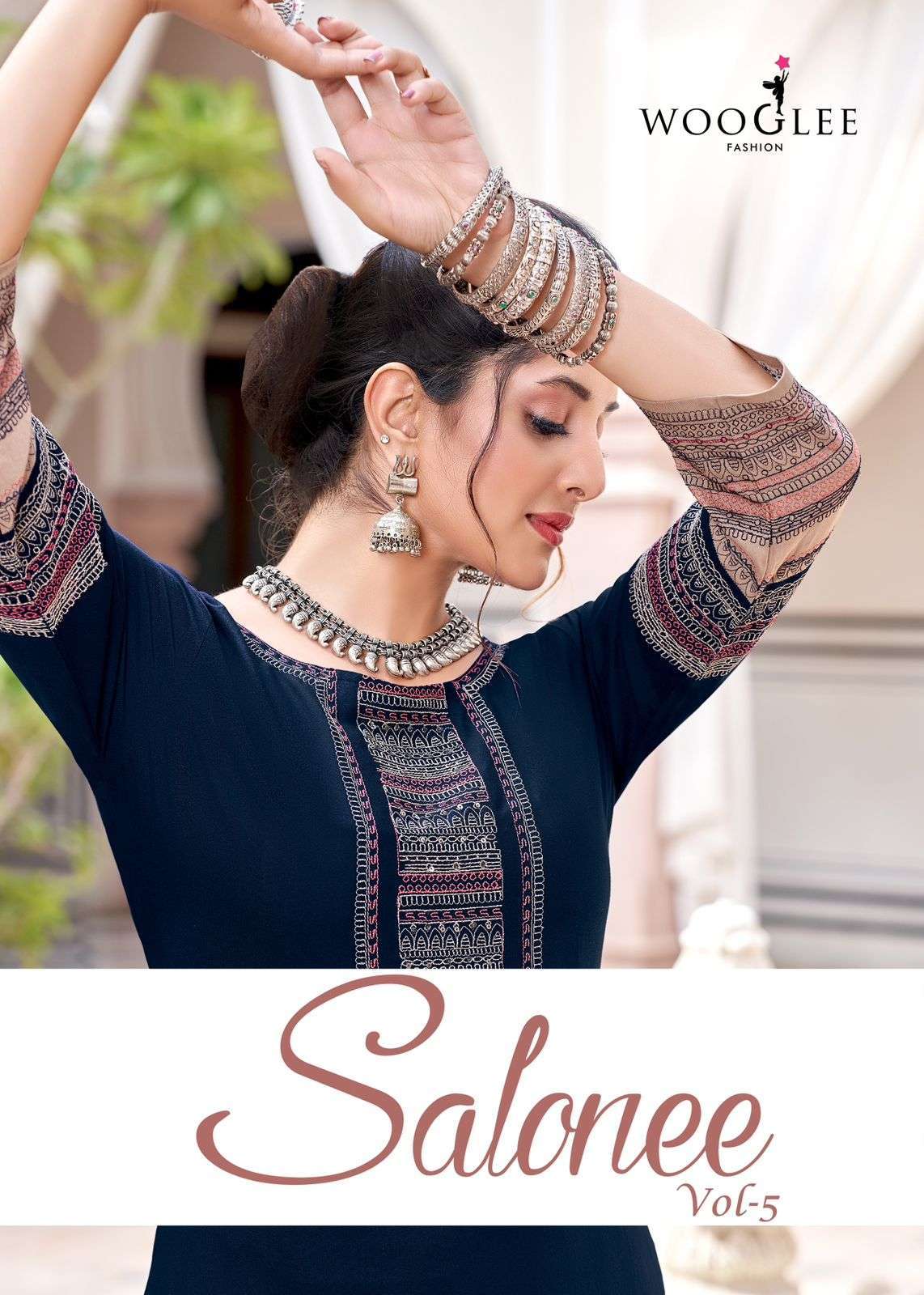 SALONEE VOL-5 BY WOOGLEE 3019 TO 3024 SERIES RAYON EMBROIDERY WORK KURTIS