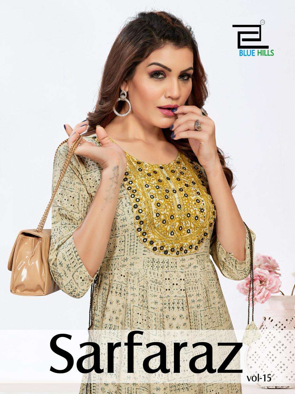 SARFARAZ VOL-15 BY BLUE HILLS 15001 TO 15006 SERIES RAYON PRINT WORK GOWNS