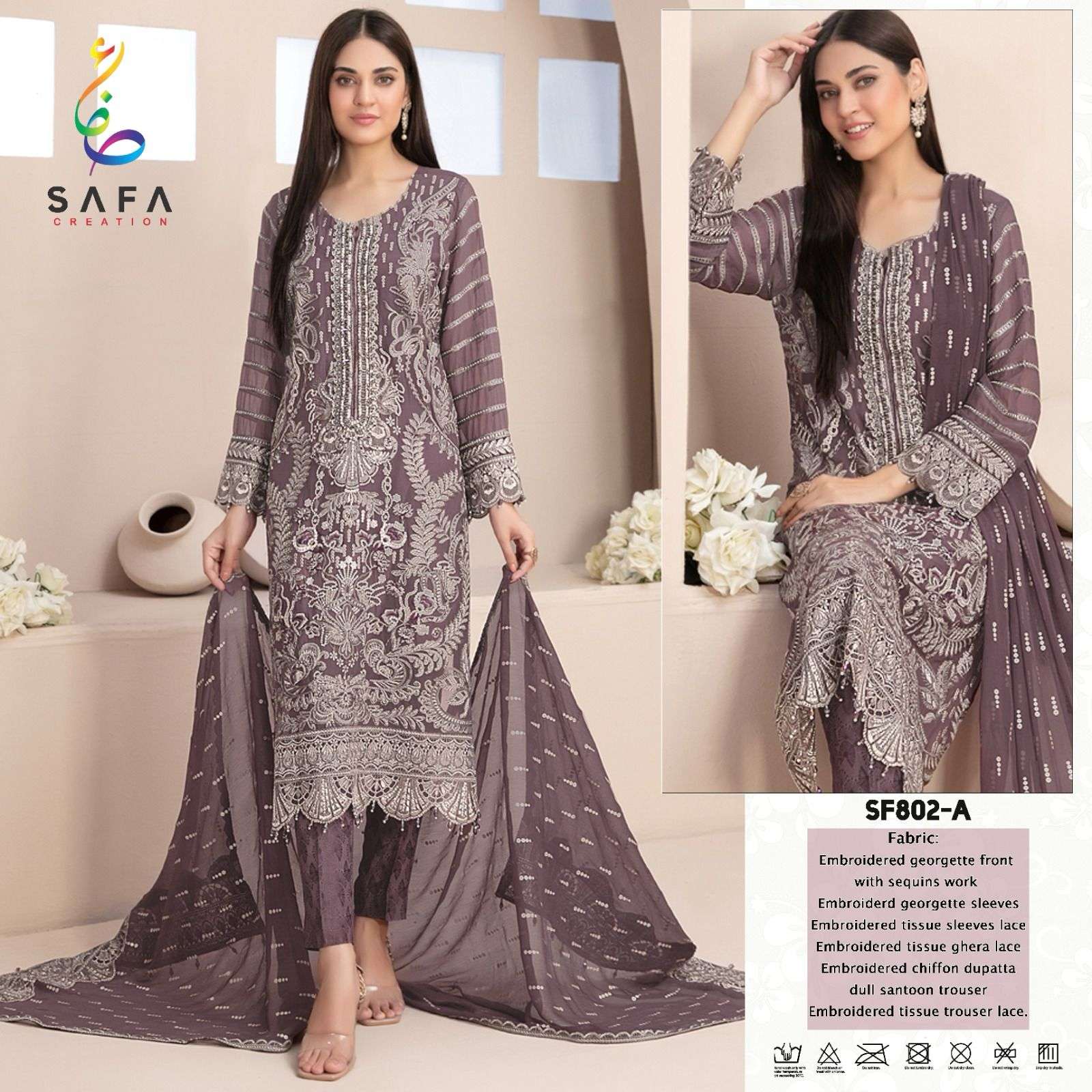 SF-802 COLOURS BY SAFA CREATION 802-A TO 802-D SERIES HEAVY GEORGETTE WORK DRESSES