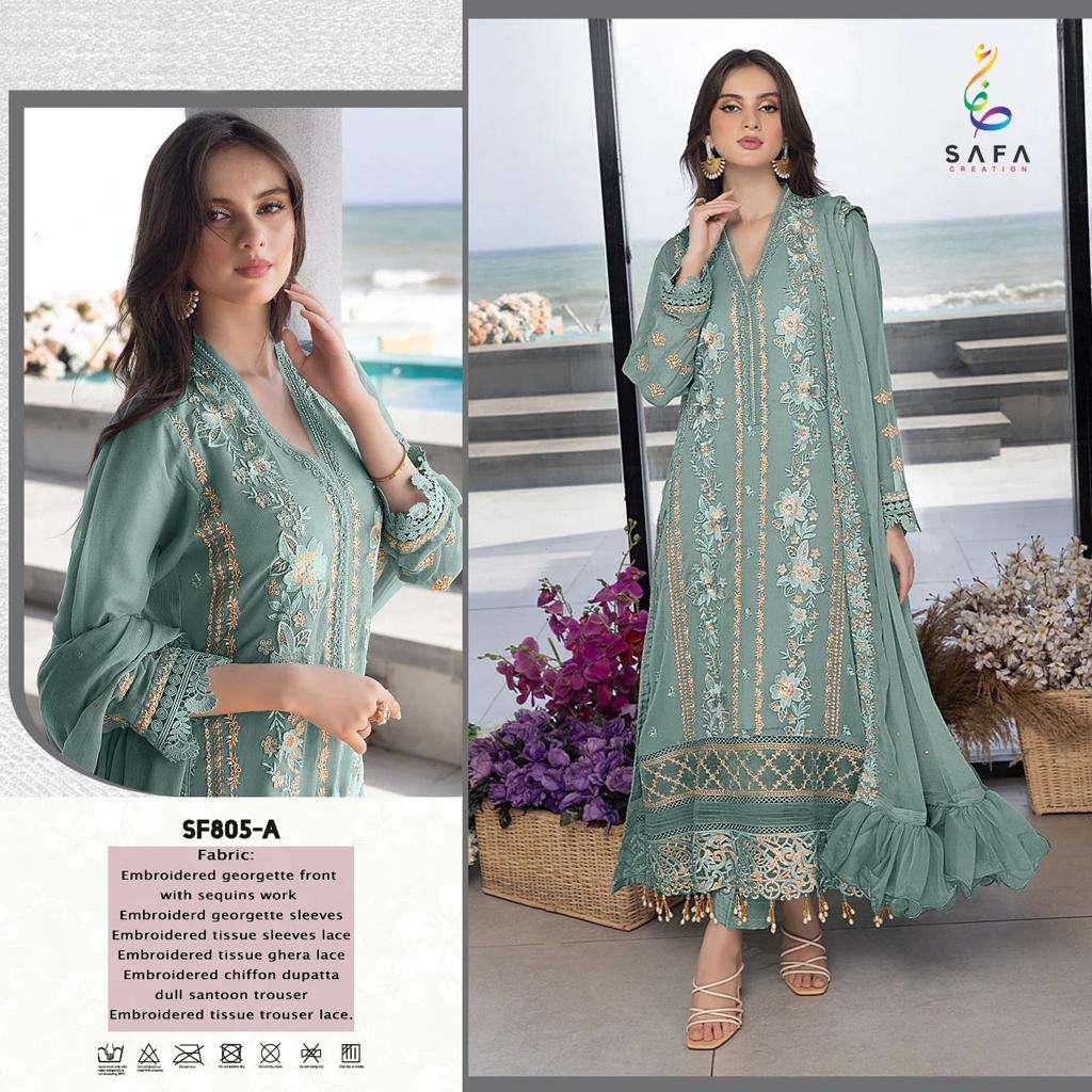 SF-805 COLOURS BY SAFA CREATION 805-A TO 805-D SERIES GEORGETTE WORK PAKISTANI DRESSES