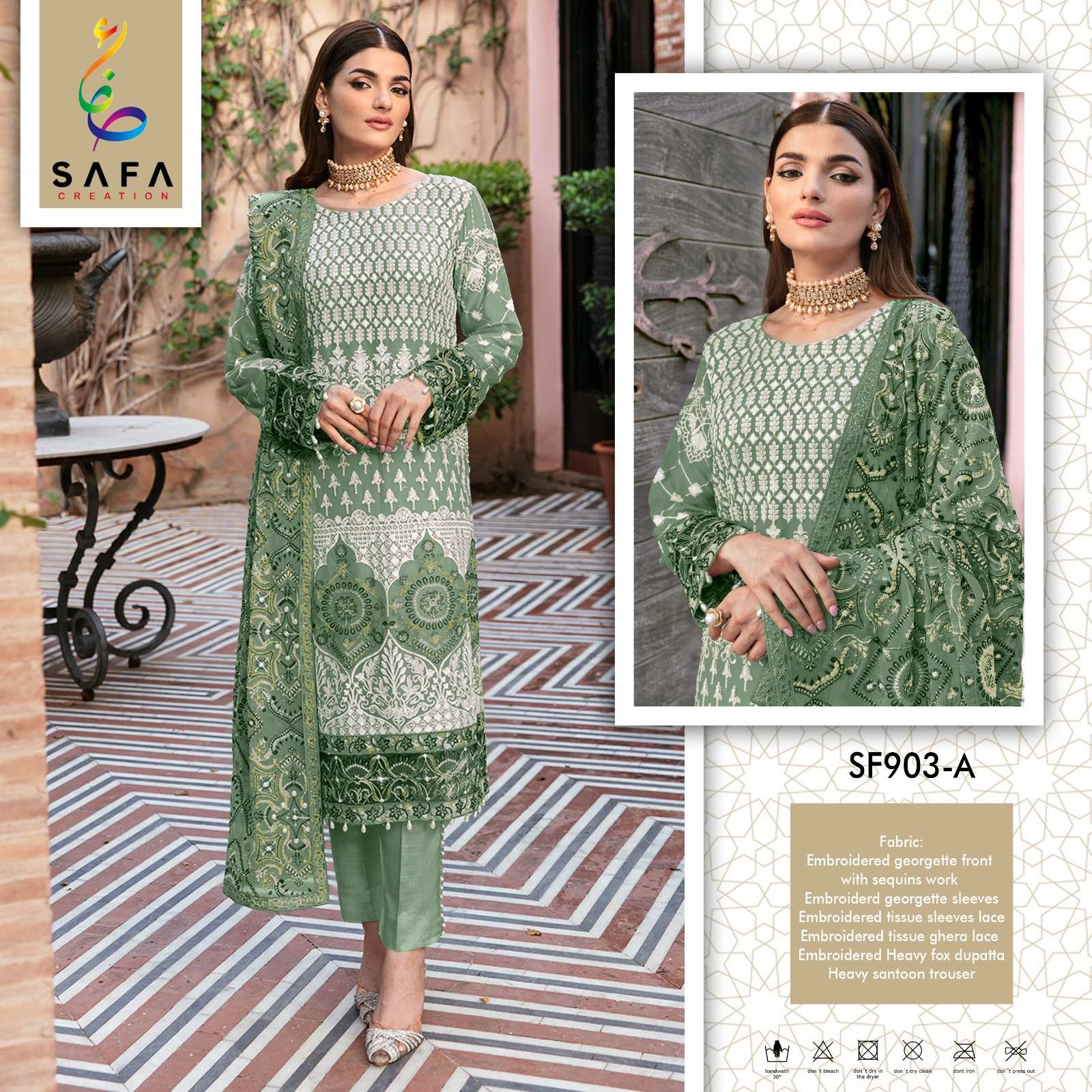 SF-903 COLOURS BY SAFA CREATION 903-A TO 903-D SERIES GEOGRGETTE WORK PAKISTANI DRESSES