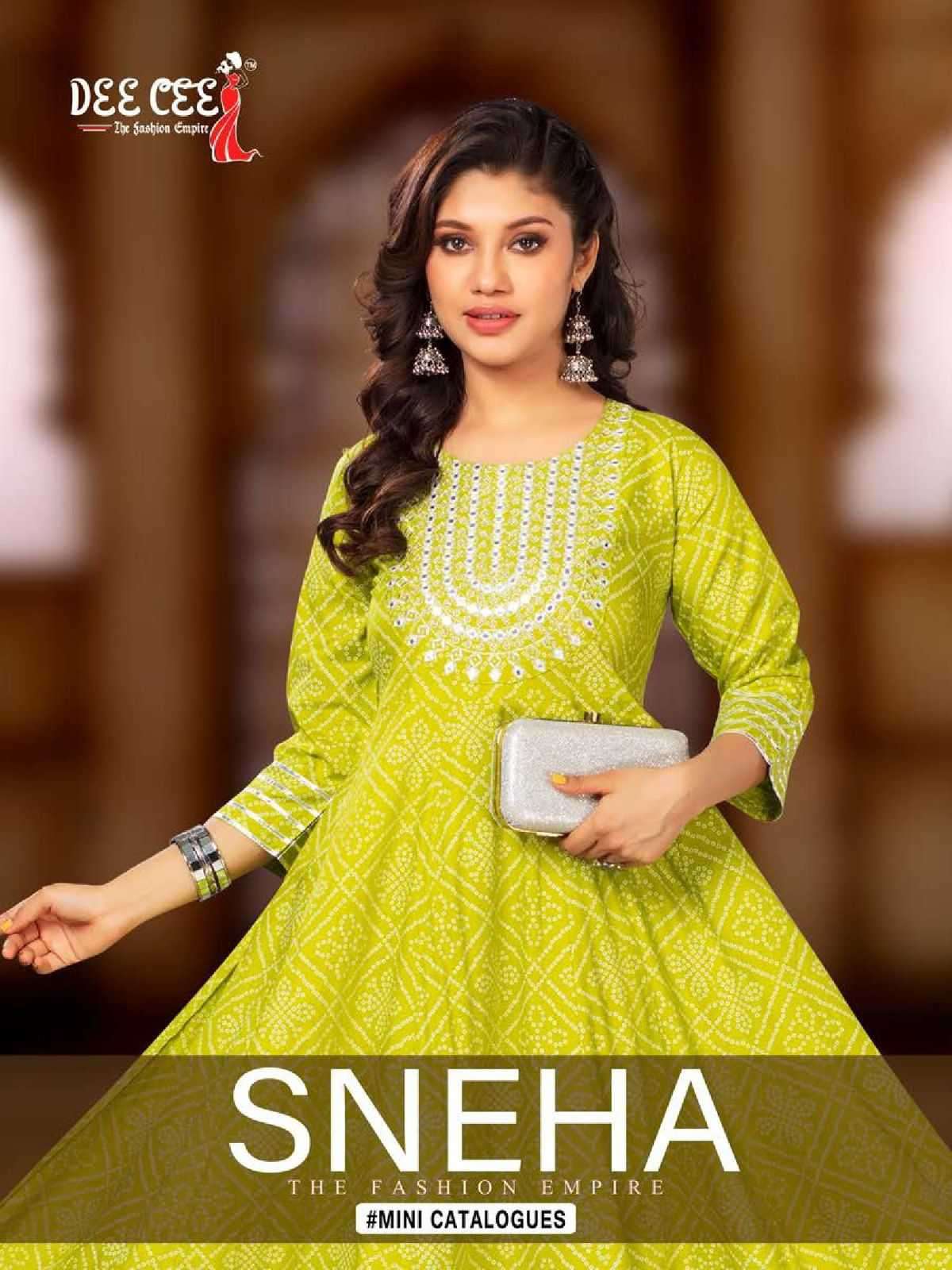 SNEHA BY DEE CEE 1001 TO 1006 SERIES RAYON BANDHANI PRINT WORK KURTIS