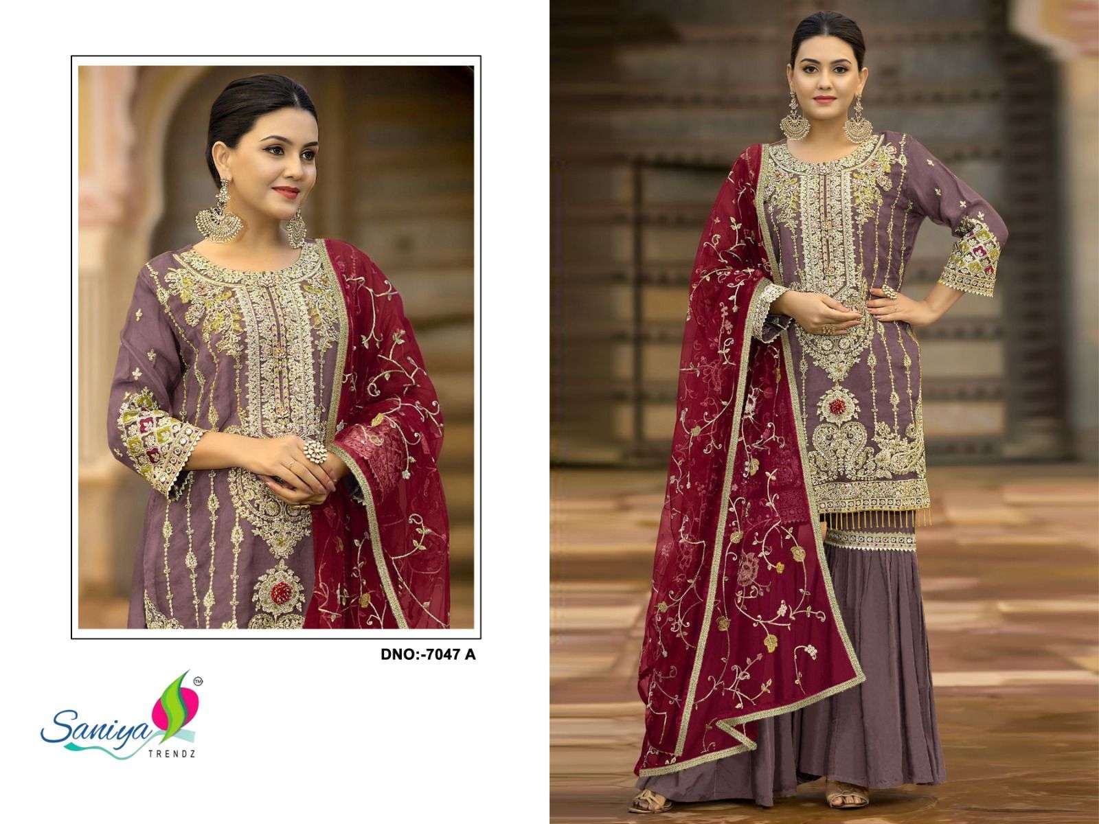 ST-7047 COLOURS BY SANIYA TRENDZ 7047-A TO 7047-D SERIES ORGANZA WORK PAKISTANI DRESSES