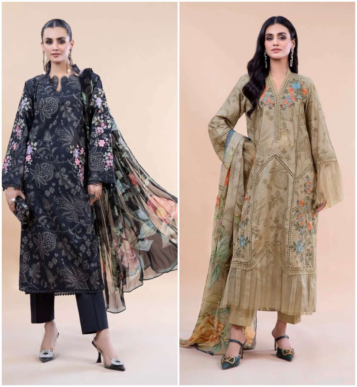 TAJ 445 & 445 HITS BY TAJ CREATION PURE COTTON PRINT WORK PAKISTANI DRESSES