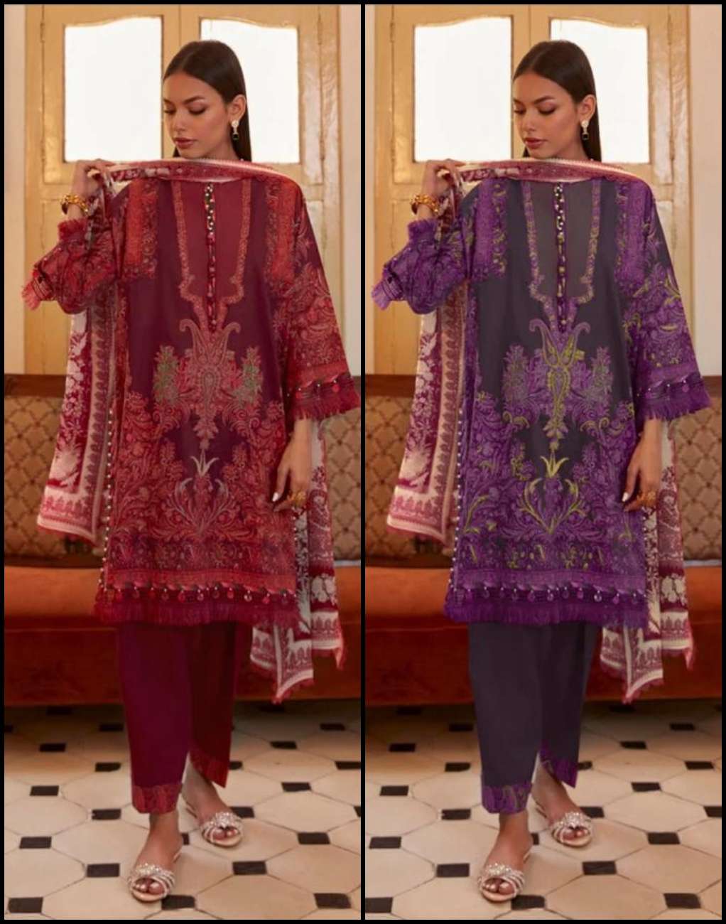 TAJ 485 & 487 HITS BY TAJ CREATION PURE COTTON PRINT WORK PAKISTANI DRESSES