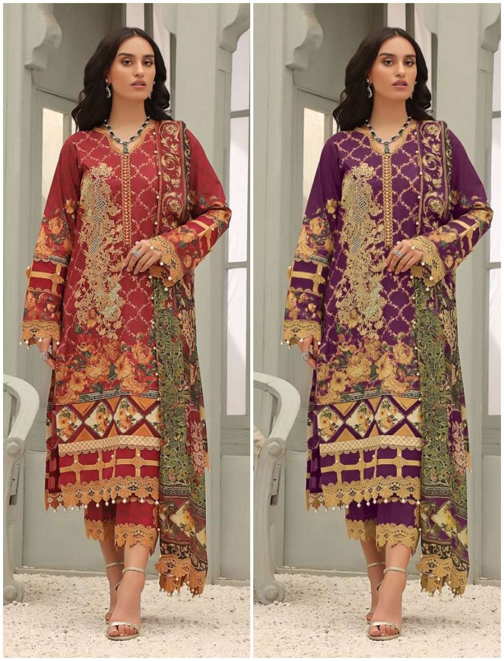 TAJ 488 & 489 HITS BY TAJ CREATION PURE COTTON PRINT WORK PAKISTANI DRESSES