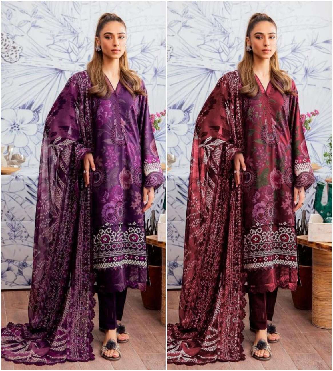 TAJ 490 AND 491 HITS BY TAJ CREATION PURE COTTON PRINT WORK PAKISTANI DRESSES