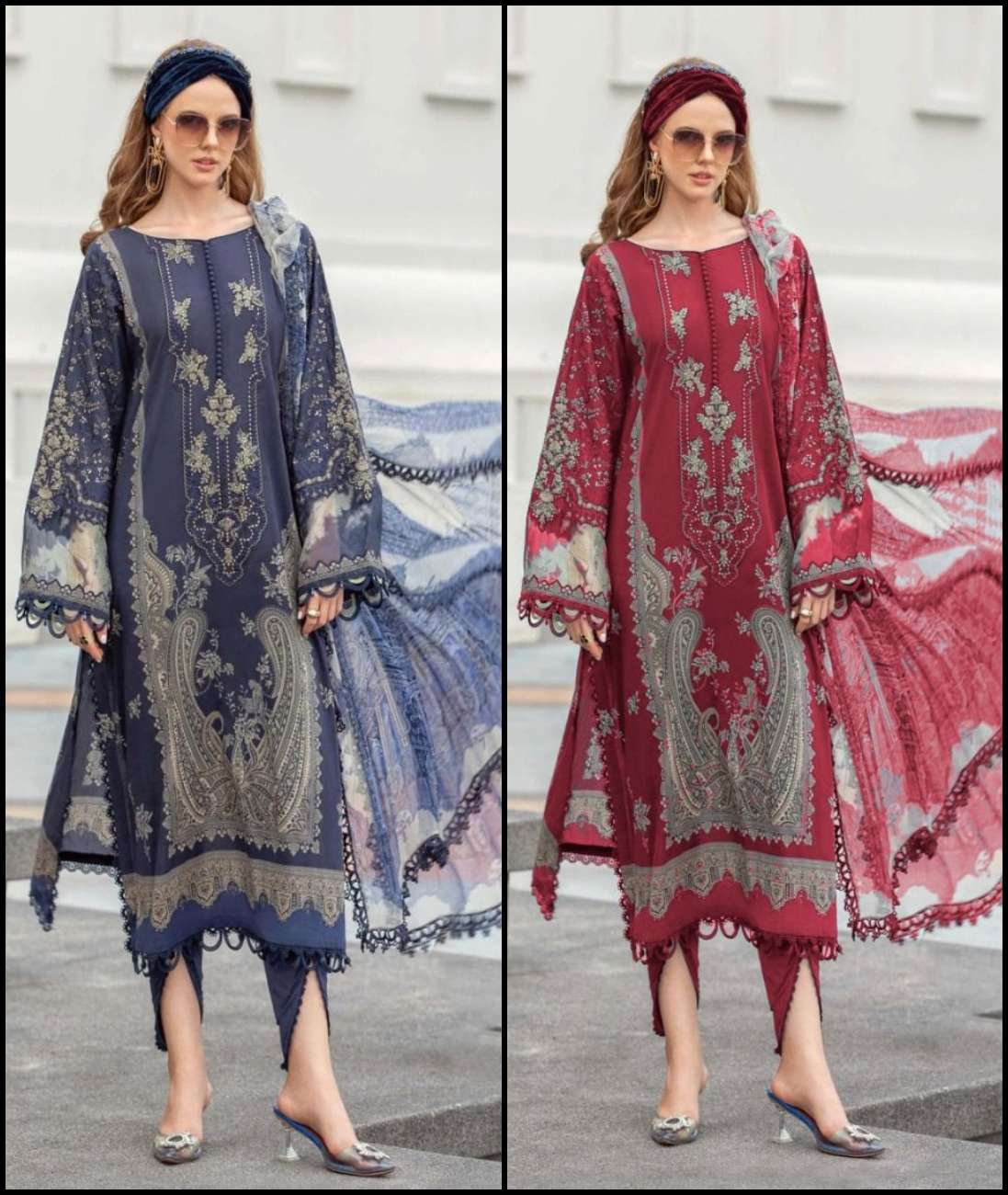 TAJ 495 & 496 HITS BY TAJ CREATION PURE COTTON PRINT WORK PAKISTANI DRESSES