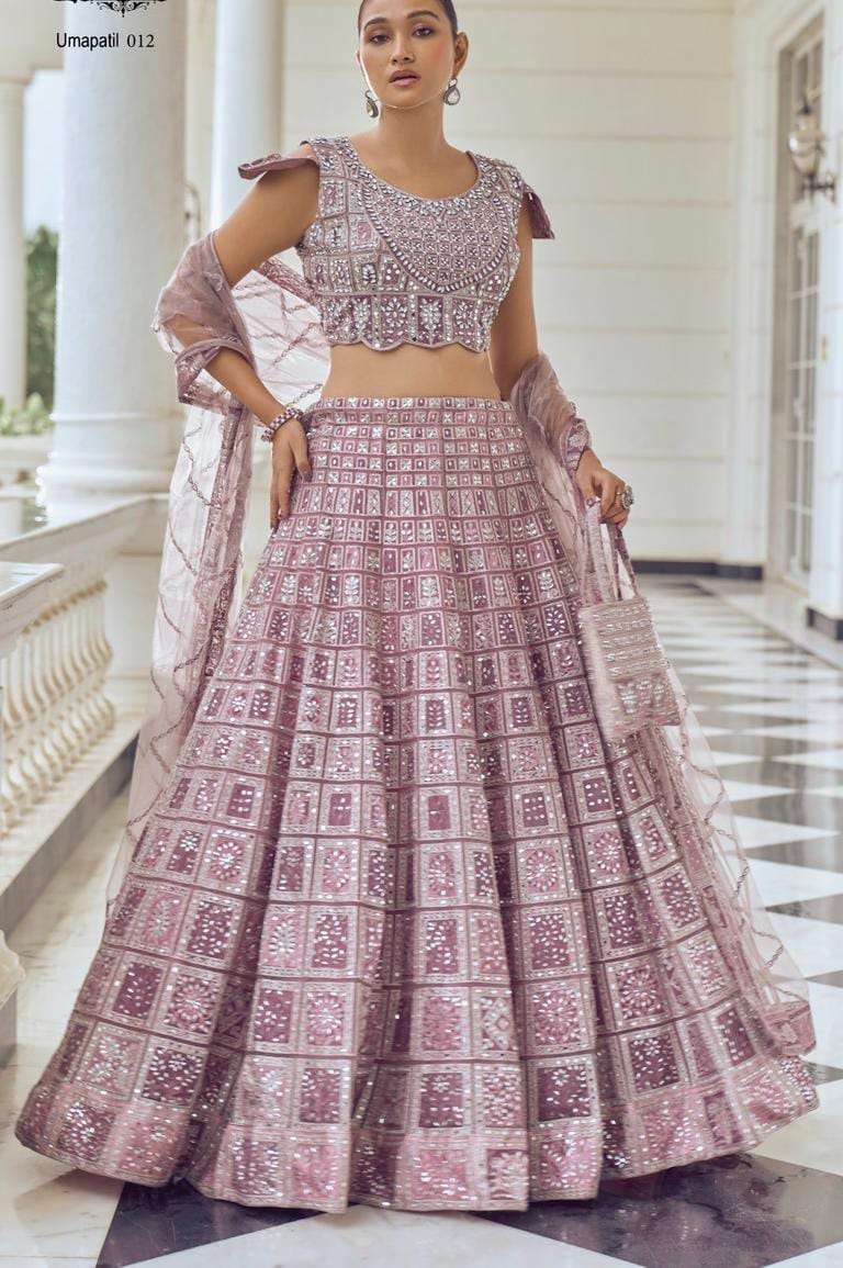 UMAPATIL 012 HIT DESIGN BY AQSAWHOLESALE DESIGNER FABRIC HEAVY WORK CROP-TOP LEHENGA