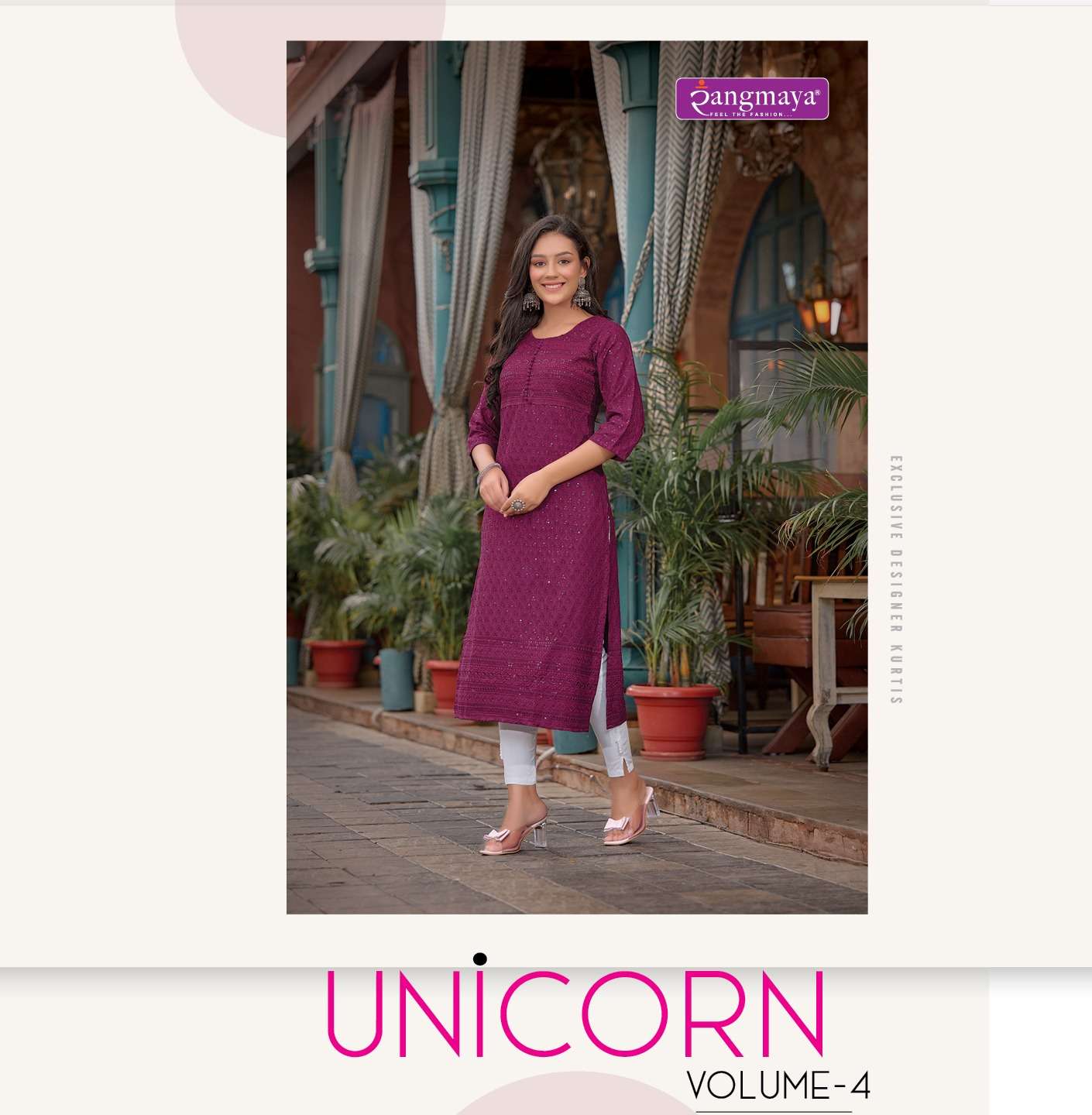 UNICORN VOL-4 BY RANGMAYA 401 TO 408 SERIES FANCY SCHIFFLI WORK KURTIS