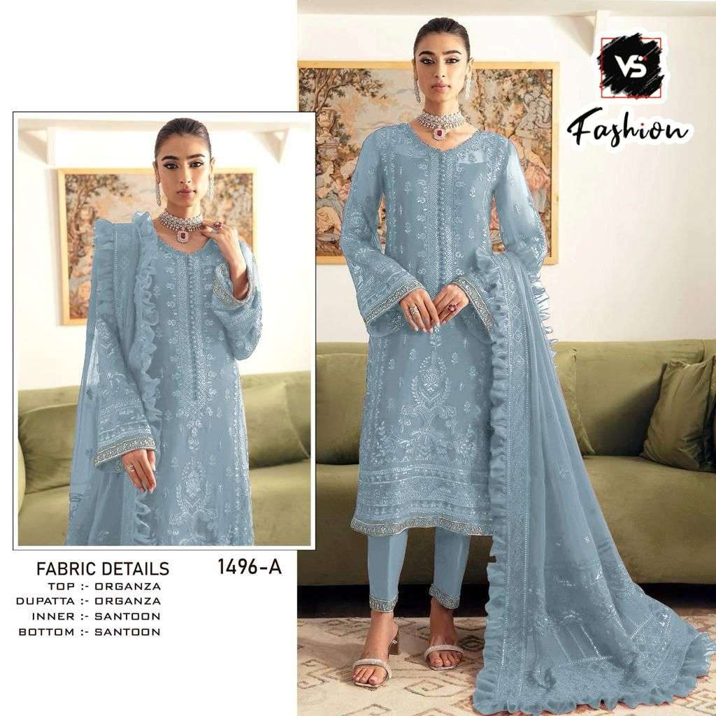 VS-1496 COLOURS BY VS FASHION 1496-A TO 1496-H SERIES ORGANZA WORK PAKISTANI DRESSES