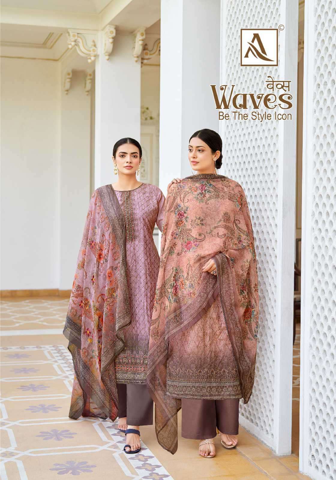 WAVES BY ALOK SUIT 1301-001 TO 1301-006 SERIES VISCOSE MUSLIN PRINT WORK DRESSES