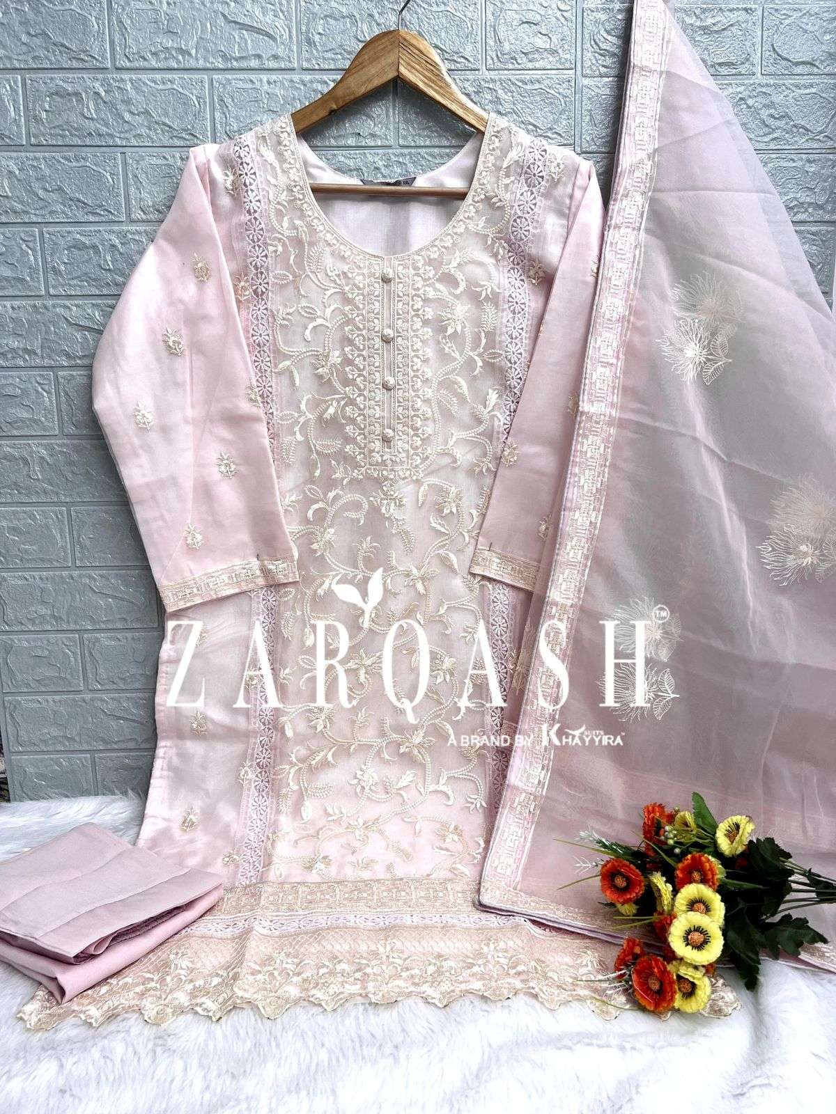 Z-195 COLOURS BY ZARQASH 195-A TO 195-D SERIES ORGANZA HEAVY WORK READYMADE DRESSES