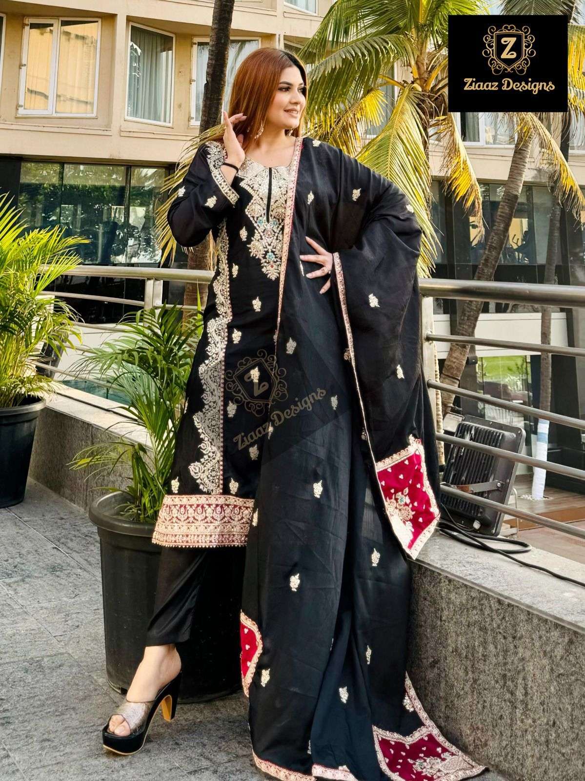 Z-443 HIT DESIGN BY ZIAAZ DESIGNS CHINON HEAVY EMBROIDERY WORK PAKISTANI DRESS