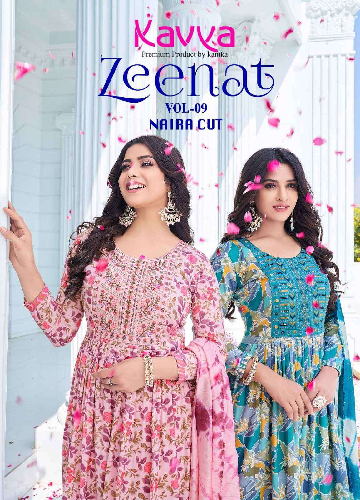 ZEENAT VOL-9 BY KAVYA 9001 TO 9010 SERIES CAPSULE PRINT WORK READYMADE DRESSES