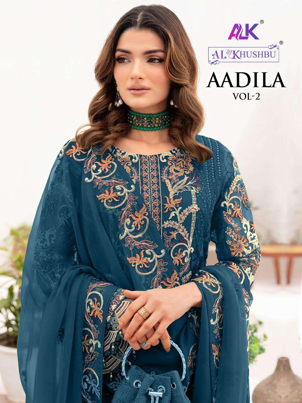 AADILA VOL-2 BY AL KHUSHBU 5056-E TO 5056-H SERIES GEORGETTE HEAVY WORK PAKISTANI DRESSES