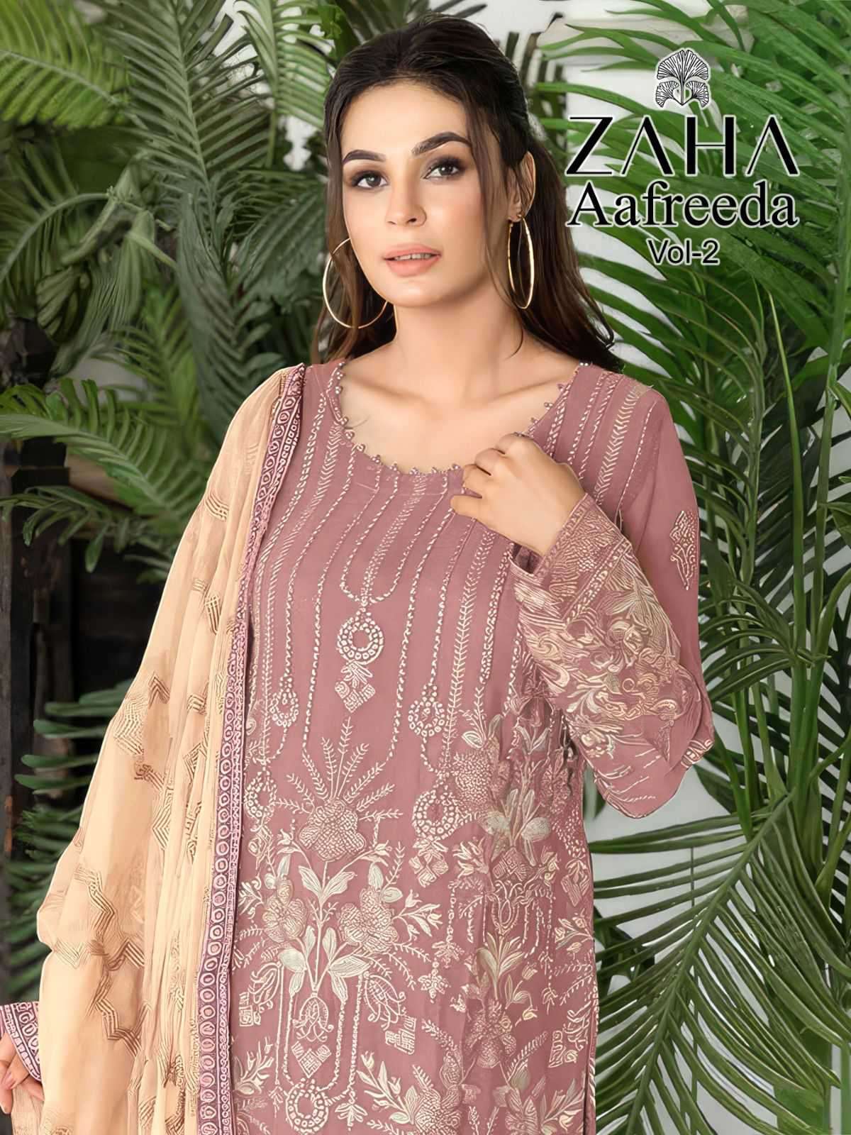 AAFREEDA VOL-2 BY ZAHA 10264 TO 10266 SERIES FAUX GEROGETTE WORK PAKISTANI DRESSES